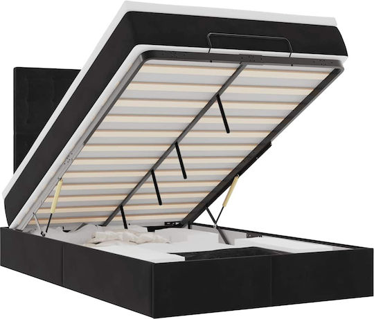 Ottoman Bed Semi-Double Upholstered with Black Fabric with Storage Space Slats & Mattress 120x190cm