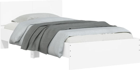 Pat Single Din Lemn Alb Cu Plăci Pentru Saltea 100x200cm