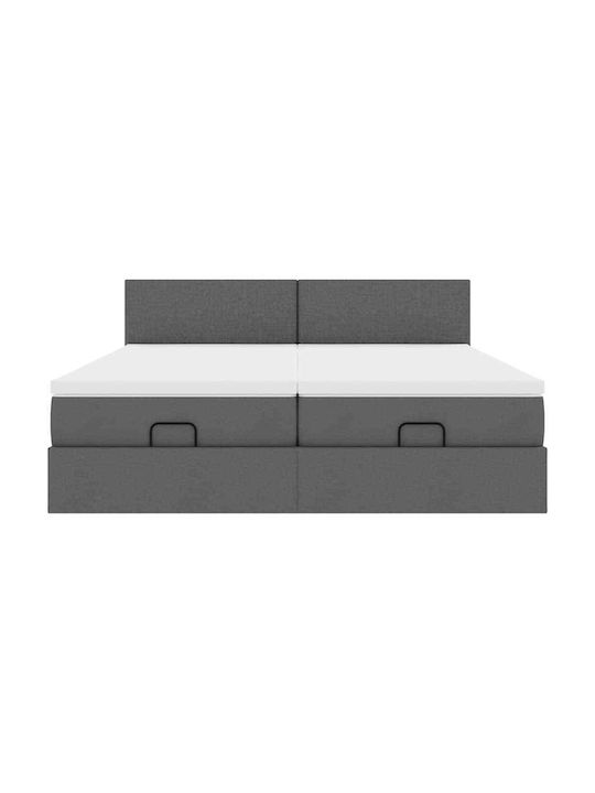 vidaXL King Size Fabric Upholstered Bed Dark Grey with Slats and Mattress 180x200cm