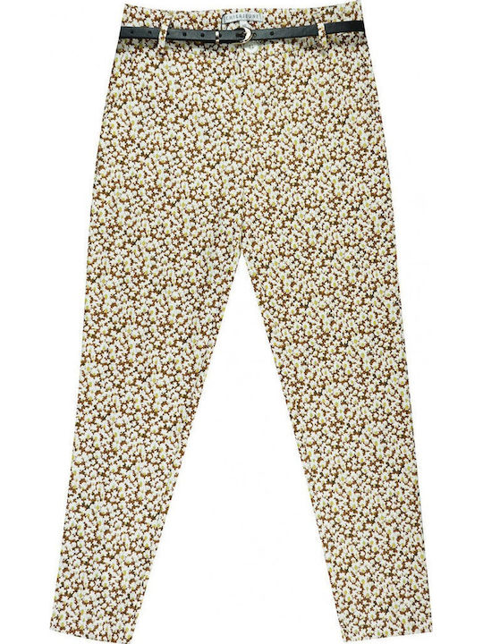 Women's Fabric Trousers Floral Brown