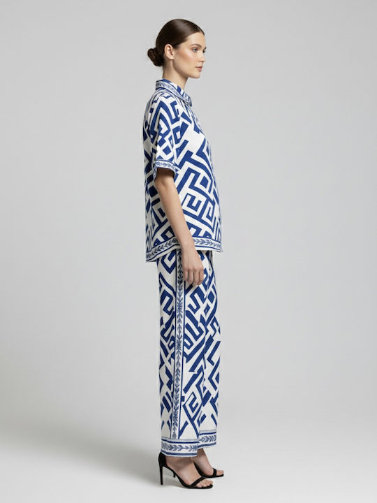 Women's Blue Set with Palazzo Fit Trousers