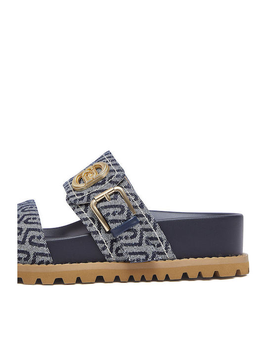 Leather Women's Flat Sandals Navy Blue