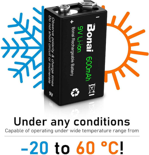 Set 4 Baterii Reîncărcabile 9v Litiu-ion 600mah 6f22 Mărime Standard Baterii Pentru Detectoare de Fum Microfoane și Multe Altele