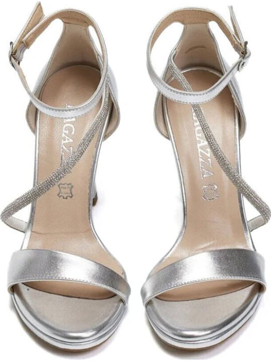 Leder Sandalen mit Strass Silber
