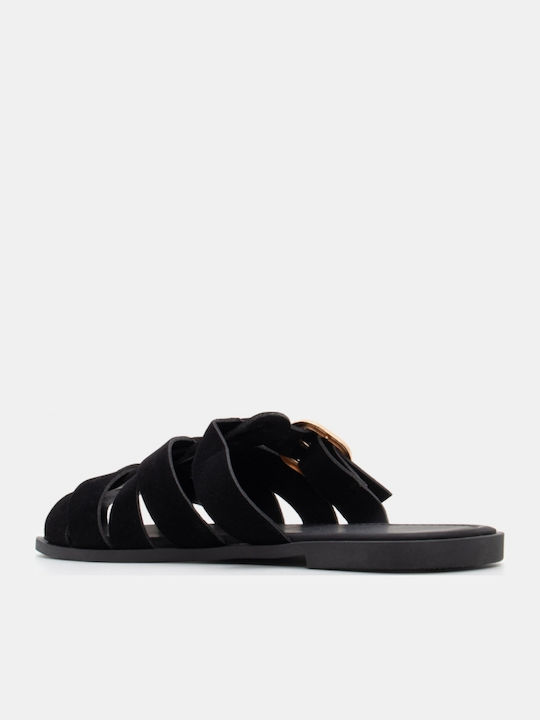 Flache Damen Sandalen Schwarz