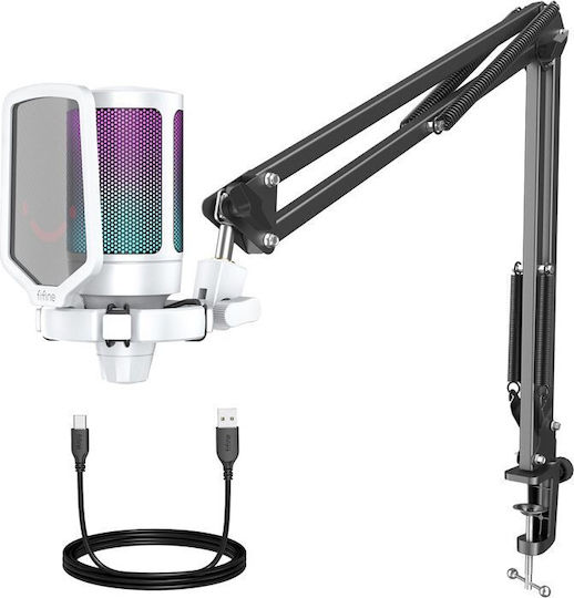 Fifine A6TW Δυναμικό Μικρόφωνο USB Shock Mounted σε Λευκό Χρώμα