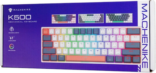 Machenike K500-B61 Gaming Μηχανικό Πληκτρολόγιο 60% με Custom Brown διακόπτες και RGB φωτισμό (Αγγλικό US) Blue/White
