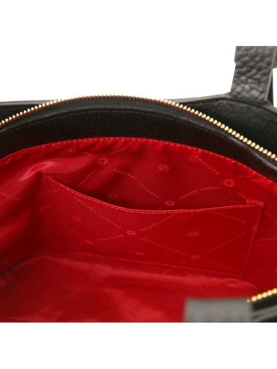 Damen Leder Shopper Tasche Schwarze