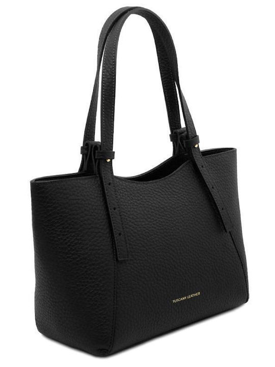 Damen Leder Shopper Tasche Schwarze