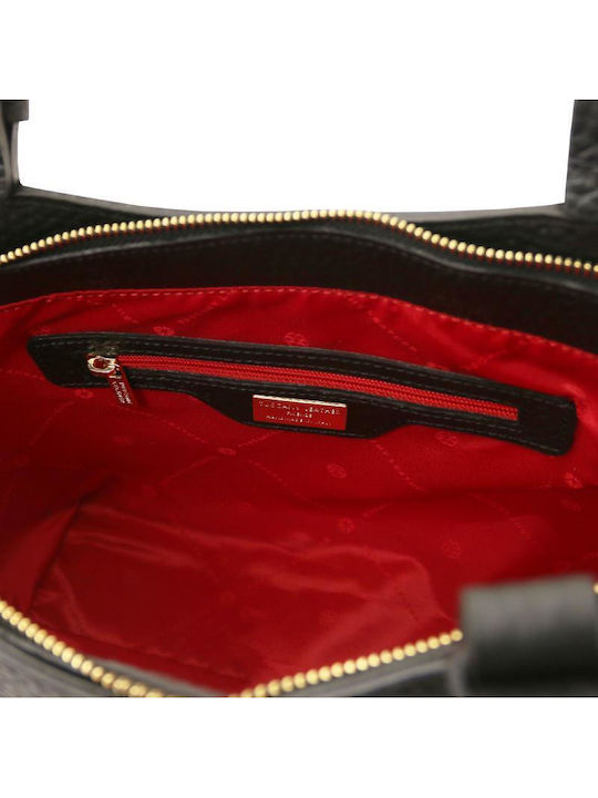 Damen Leder Shopper Tasche Schwarze