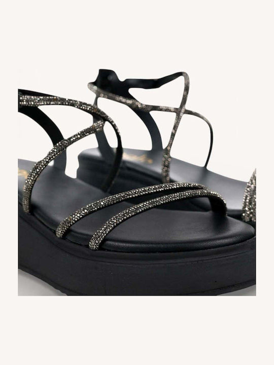 Черен Flatforms Глитер Каишки Анатомична Подметка