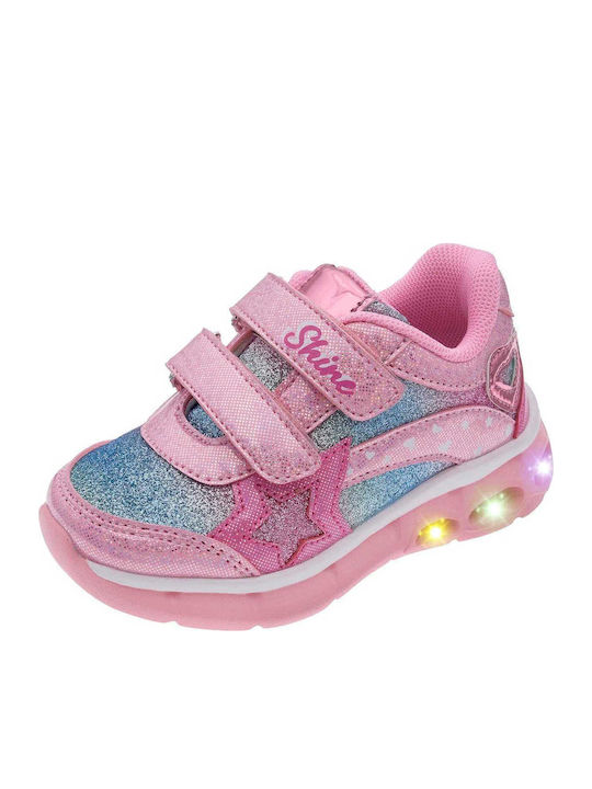 Παιδικά Sneakers Ανατομικά με Σκρατς & Φωτάκια Ροζ