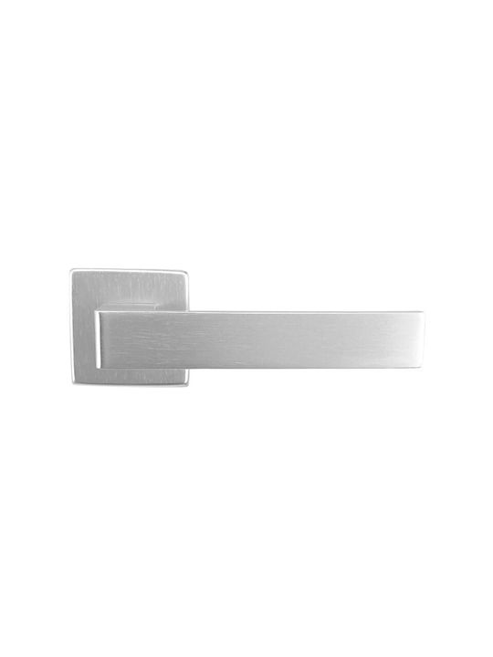 Arieni Maniglie Italiane Middle Door Matte & Polished Lever with Rosette for Both Sides Placement Silver Pair