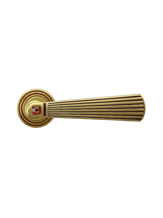 Door Handles Rosette Linea Cali Opera Matte Gold Patina Swarovski Crystal Orange Right Cylinder Security
