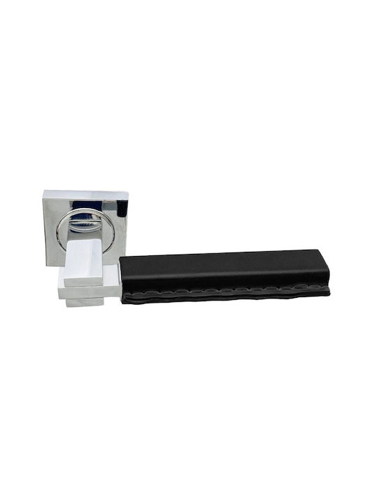 Türgriffe Rosette Linea Cali Elle Chrom Schwarz Leder Links Sicherheit Zylinder