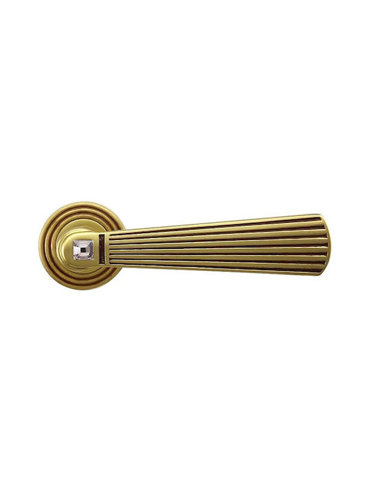 Door Handles Rosette Linea Cali Opera Matte Gold Patina Swarovski Crystal Right Cylinder Security