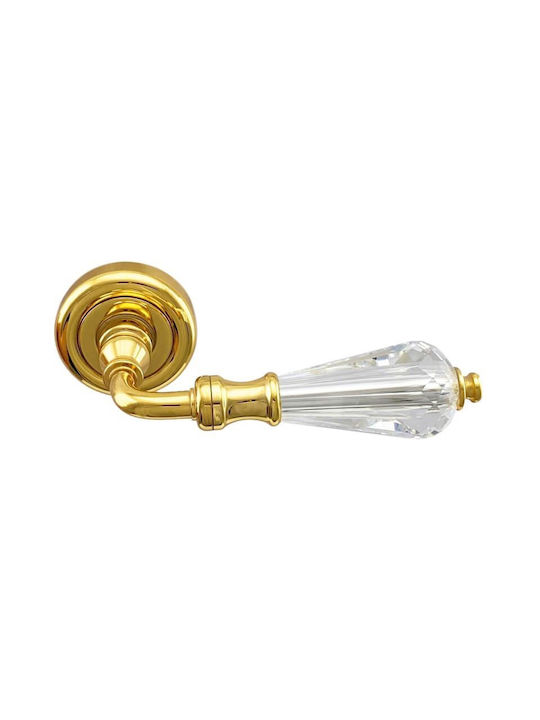 Door Handles Rosette Linea Cali Veronica Gold Plated Swarovski Crystal Right Cylinder Security