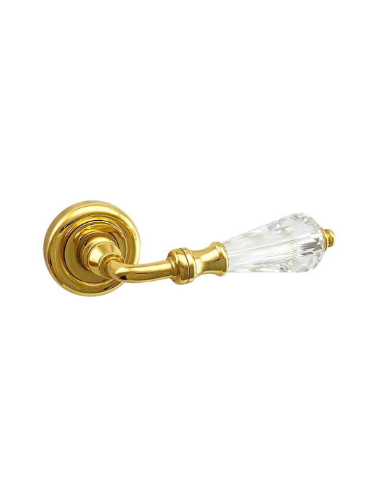 Door Handles Rosette Linea Cali Veronica Gold Plated Swarovski Crystal Right Cylinder Security
