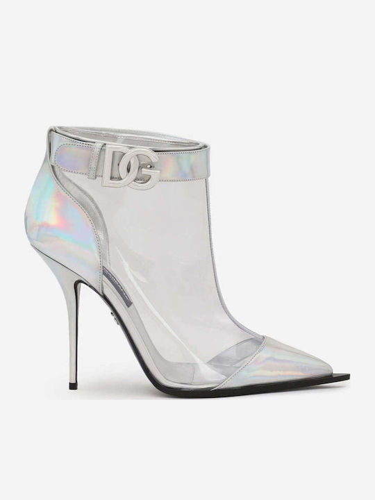 Leder Damen Stiefeletten Ankle Boots Silber