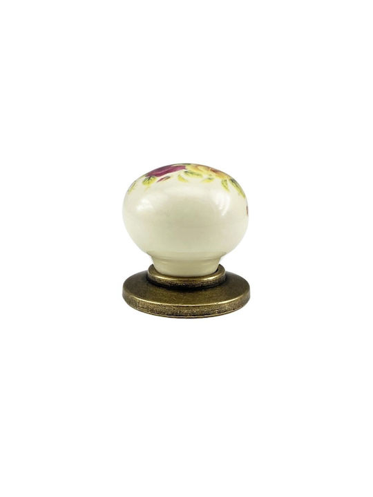TMC Antik Knopf Möbelgriff aus Porzellan in Beige Farbe Ø30mm 3005-40-320 1Stück