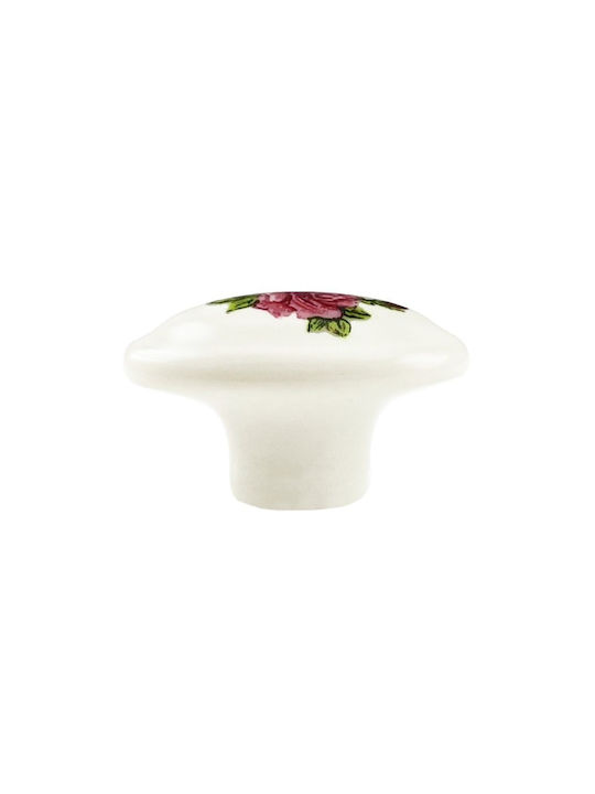 Möbelgriff Gem Pc 46 Weißer Gebrochener Porzellan Rosa Blumen Durchmesser 47mm