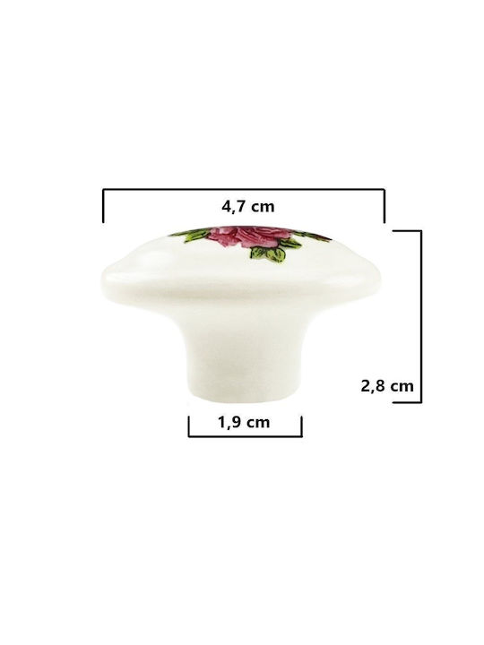 Möbelgriff Gem Pc 46 Weißer Gebrochener Porzellan Rosa Blumen Durchmesser 47mm