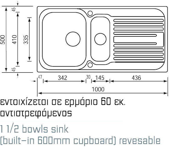 Sanitec Atlantic Drop-In Küchenspüle Rechts Inox Satiniert M100xB50cm Silber
