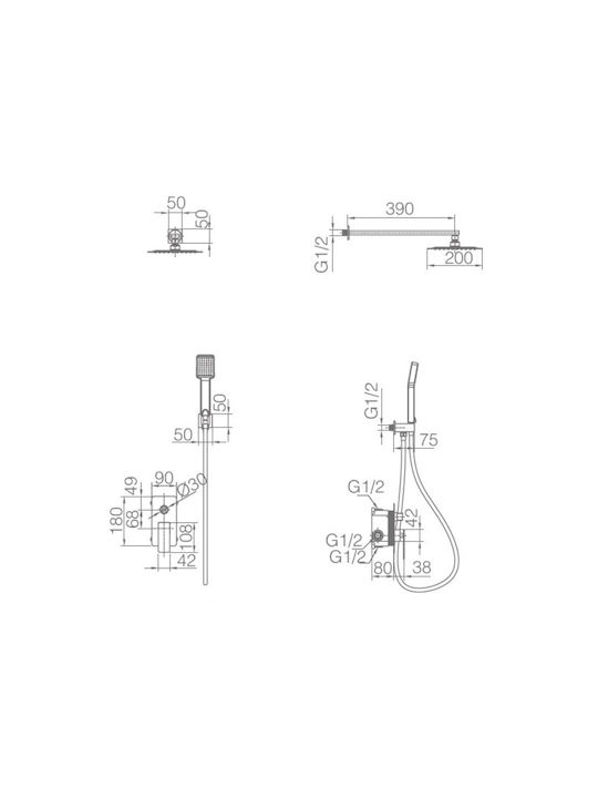 Imex Set Mixer & Telefon Îngropată pentru Duș 2 ieșiri Argintiu