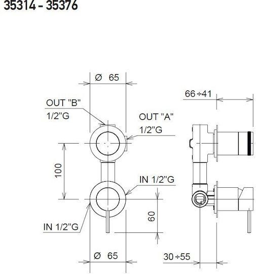La Torre Elle Set Mixer & Deviation Îngropată pentru Duș 3 ieșiri Inox Argintiu
