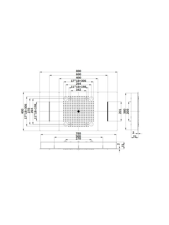 Sparke Oneral Built-in Mixer, Hand Shower & Shower Head Set for Shower 2 Exits Inox Silver