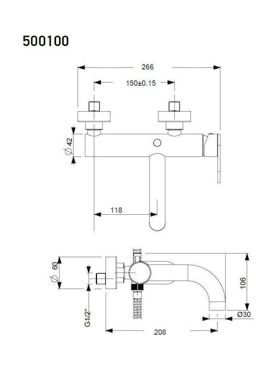 Armando Vicario Slim Mixing Bathtub Shower Faucet Thermostatic Complete Set