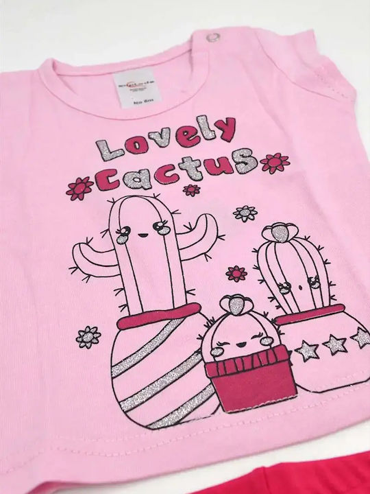 Παιδικό Σετ με Σορτς Καλοκαιρινό 2τμχ Ροζ Lovely Cactus
