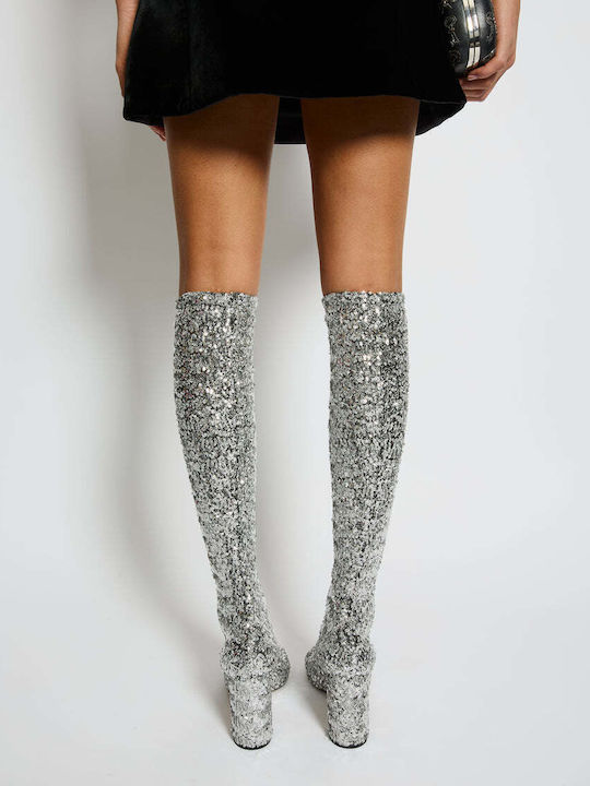 Dolce & Gabbana Leder Damenstiefel Silber