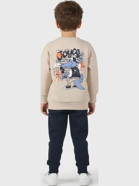 Kids Sweatpants Set Beige-Dark Blue 2 Pieces