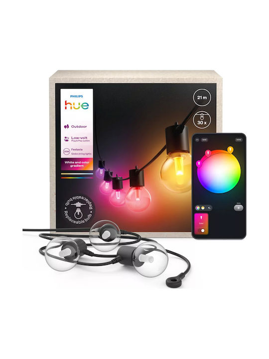 Philips Hue Festavia Wasserdichte Smart Lichterkette IP65 21m mit 30 Lampen