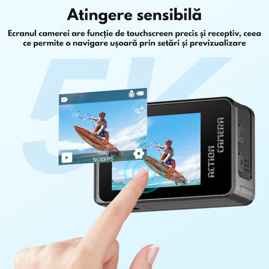 DB-0100 256GB Action Camera 5K Underwater (with Case) with 1.4" Touch Screen and Wi-Fi Black