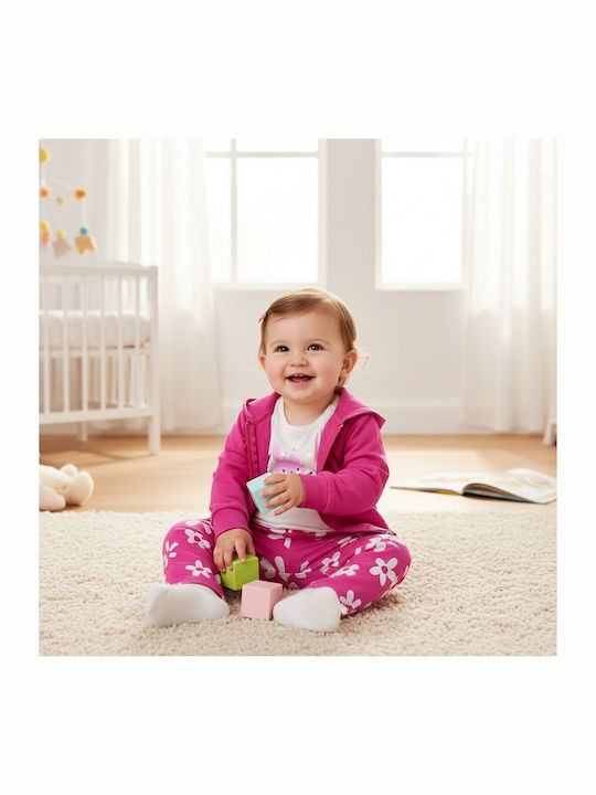 Kids Sweatpants Set White-Magenta 3pcs