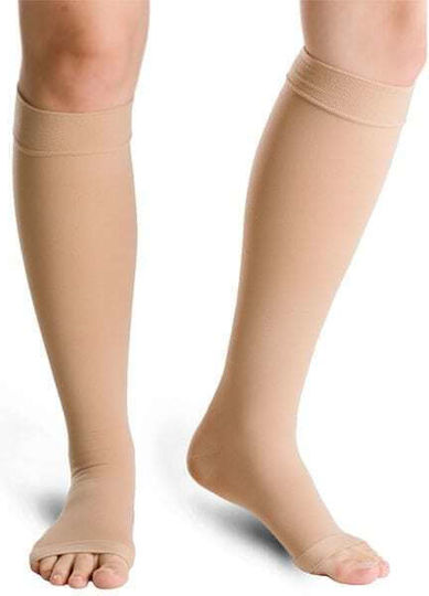 Varisan Top Short Calf High Graduated Compression Socks Open Toes Compression Class 1 Beige 2031K