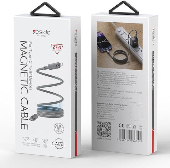 Yesido Μαγνητικό USB-C to Lightning Cable 27W Γκρι 1m