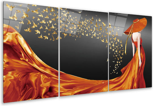 Dreifach Glas Set Mit Weiblichen Porträt Orangenfarben (60x90cm)