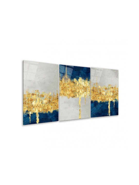 Threefold Glass Set Abstract Art Blue and Gold (35x50cm)