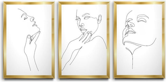 Dreifach Glas Set Mit Minimal Porträt - Weiß/Gold (60x90cm)
