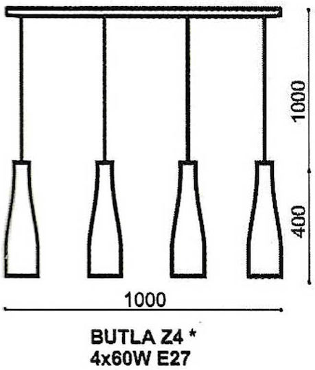 Volta Butla Pendant Ceiling Light Silver Rail for 4 Bulbs E27 100x100cm