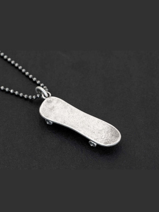 Men's Pendant Skateboard Handmade Silver 925 Cord Faux Leather 50cm