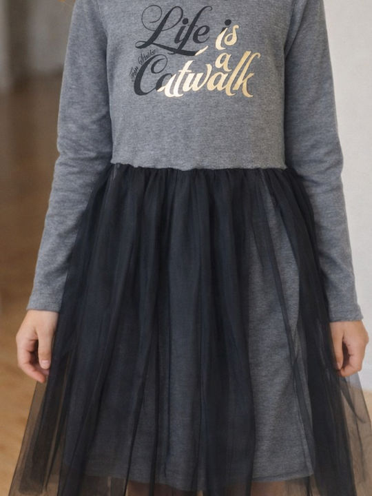 Mädchenkleid Langärmelig Tüll Grau