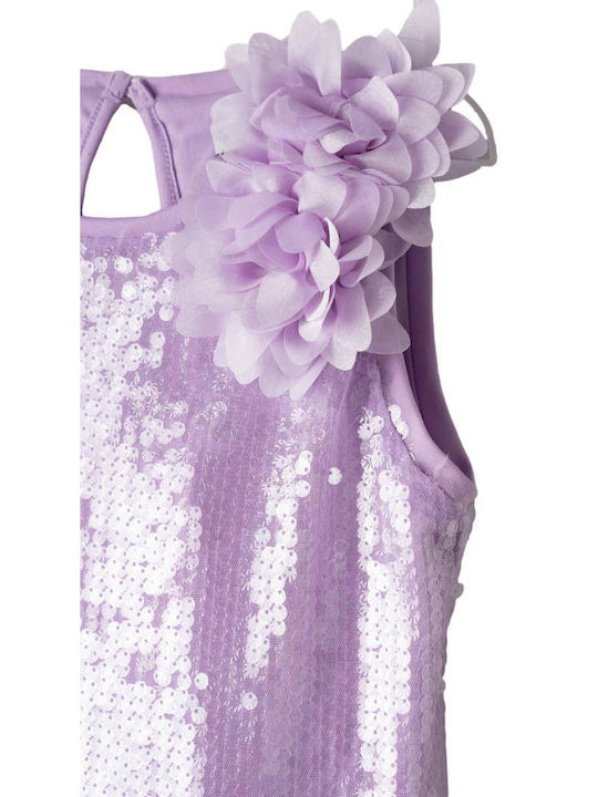 Children's Dress Sleeveless with Sequins Floral Purple