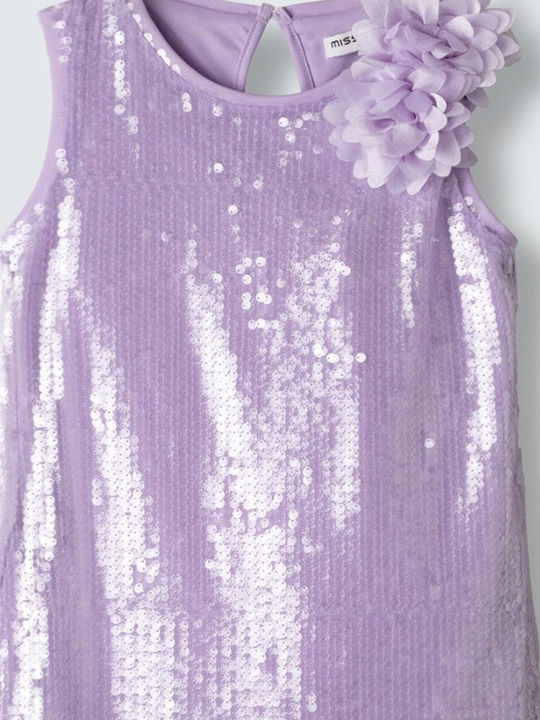 Children's Dress Sleeveless with Sequins Floral Purple