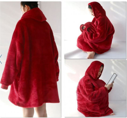 Fleece Blanket with Sleeves 90x70cm Burgundy