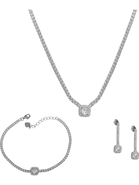 Set with Necklace Earrings & Bracelet from Silver with Stones