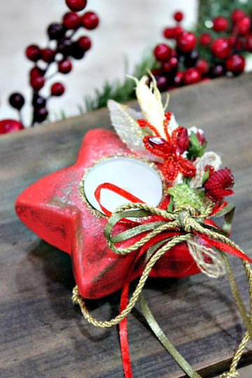 xfood Weihnachtskerze Rote Sternchen Gips 10x10cm